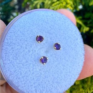 BVLA amethyst prong threadless ends, 14k yellow gold,  x3